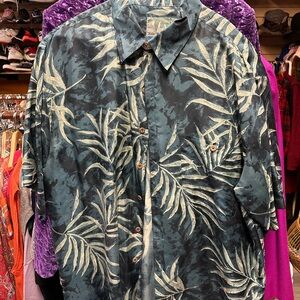 Men's Leaf Print Dress Shirt - Green and Cream